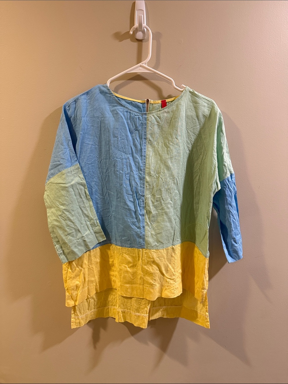 Colorblock Lightweight Cotton Blouse in Blue, Green & Yellow